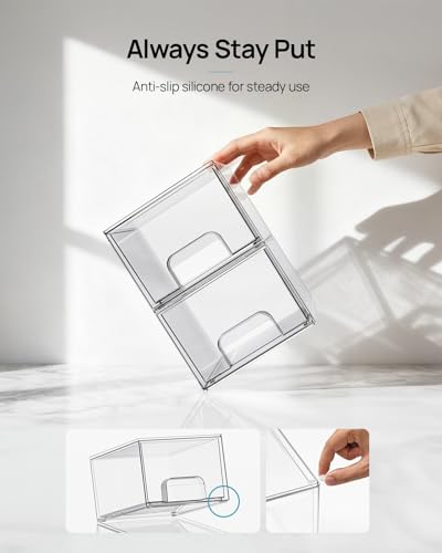 Vtopmart 2 Pack Small Clear Stackable Storage Drawers,Acrylic Bathroom Makeup Organizer,Plastic Storage Bins For Vanity, Undersink, Kitchen Cabinets, Pantry, Home Organization - style: 2pack-Clear