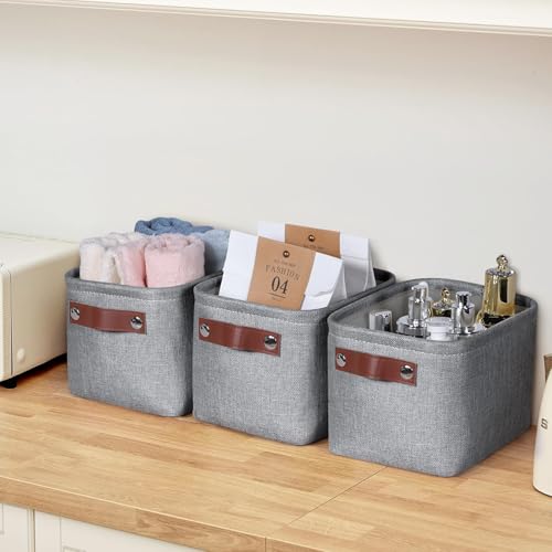 Kntiwiwo Small Fabric Storage Bins, 7.8x6.7x5.9 inch Mini Storage Cubes 4-Pack Storage Basket for Makeup Collapsible Fabric Storage Organizer with Handles, Decorative Basket for Desk, Shelves, Grey - color: Grey, size: 7.9" x 6.7" x 6"