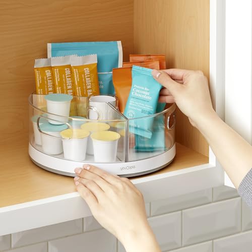 YouCopia Crazy Susan Lazy Susan Organizer, 3 BPA-Free Removable Clear Bins with Handles, Rotating Storage Turntable for Kitchen Cabinet, Pantry and Bathroom Organization - size: 3 Bins