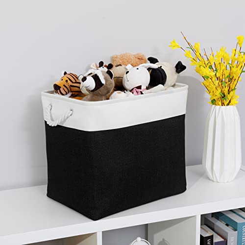 Bidtakay Baskets Extra Large Storage Bins for Clothes Set of 2 Black Baskets for Organizing Fabric Bins 17x12x15 In Tall Baskets with Handles Decorative Basket for Home Organiztion Dog Toy Baskets - color: White&Black, size: 2 Pack-XL-17x12x15 In