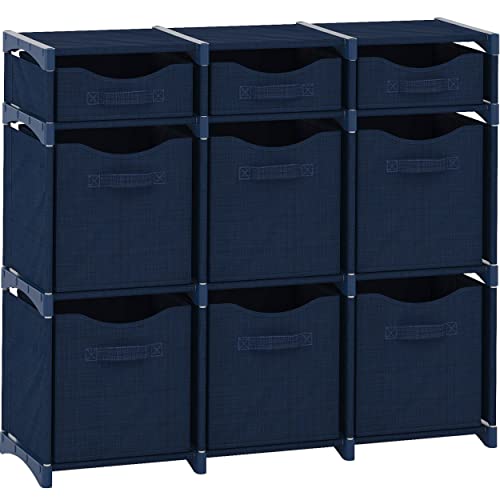 Cube Storage Organizer with Storage Bins Included - The Perfect Closet Organizers and Storage Solution. Includes 9 Storage Cubes, Great For Toy Storage, Closet Storage, Clothes Storage (Navy) - color: Navy, size: 9 Storage Cubes