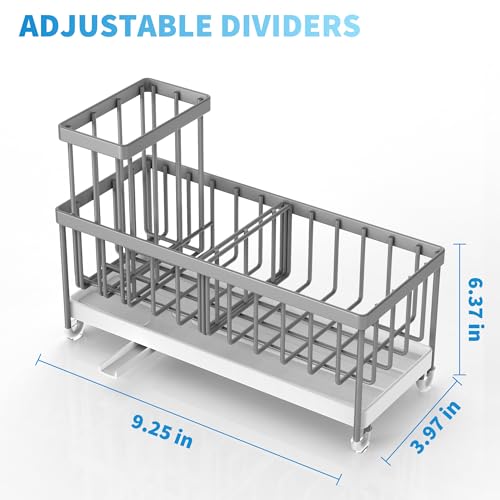 Cisily Sponge Holder for Kitchen Sink, Sink Caddy Organizer with High Brush Holder, Kitchen Countertop Organizers and Storage Essentials, Rustproof 304 Stainless Steel (Gray, 9.25″) - color: Gray
