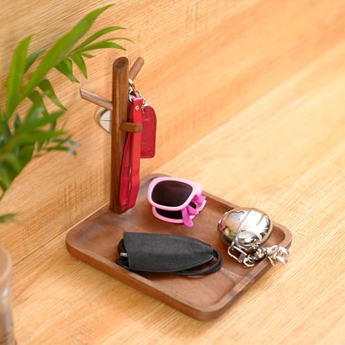 Wooden Key Holder with Tray, Tree Shaped Key Stand & Key Tray for Entryway Table, Rustic Home Organizer for Keys Jewelry