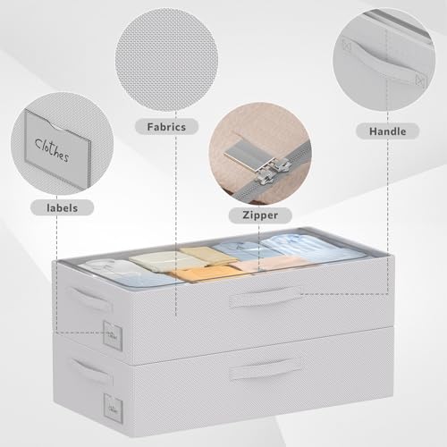 CYhom 3Pcs Under Bed Storage Bins with Metal Frame - Shoe Organizer for Closet with Clear Cover Oxford Fabric Sturdy Underbed Container Foldable Stackable Clothes Organizer (Grey, 23.5x11.8x6.3) - color: Grey, size: 23.5x11.8x6.3