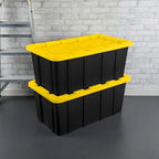 Sterilite 4-Pack Industrial Tote, Plastic Storage Container Bins with Lids, 38 Gallon - Heavy-Duty Organizing Containers for Closet, Bathroom, and Office - size: 38 Gallon - Black/Yellow