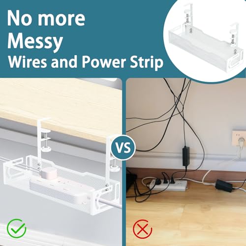 Under Desk Cable Management Tray, No Drill Mesh Desk Cable Tray, Wire Management Tray Cable Management Rack, Wire Organizer and Cable Management Box (White) - color: 1Pack-White (15.3'')