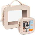 LETGO Clear Makeup Bags Set - TSA Approved Toiletry Bag with Handle Large Opening, Clear Toiletry Bags Case Pouch for Traveling Travel Car Orangizer Storage Essentials(Mini+Large Beige) - color: 0-Large+Mini-Beige
