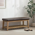 HUIMO Entryway Shoe Bench with Cushion, End of Bed Bench,Upholstered Bench for Kitchen, Bench with Solid Wood Shelf, Leather Ottoman Bench for Hallway, Living Room (PU-Brown) - color: Pu-brown