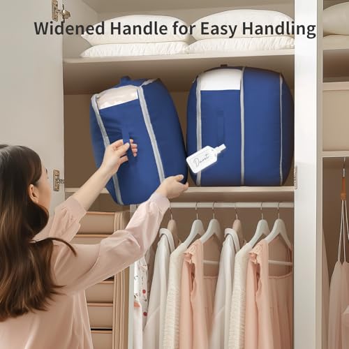DIMJ Comforter Storage Bag 6 Pack - Blanket Storage Organizer Compression Bags, Large Capacity Ultra Space Saving Self Compression Organize for Bedding, Pillow, Duvet, Sheet Storage with Zipper Window - color: Navy Blue, size: 66L x 6 Pack
