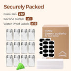 ComSaf Set of 12 Square Glass Jars with Airtight Lids (8 Oz), Pantry Canisters for Spices, Jams, & Herbs, Wire Clamp Jar for Overnight Oats, Pickling, Favors, Includes Labels & Funnel - size: 8oz*12