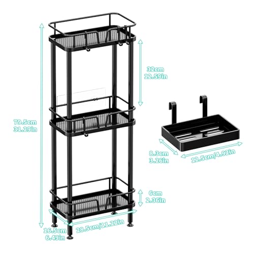 HapiRm Standing Corner Shower Caddy - 3 Tier Corner Shower Organizer with Soap Holder, Rustproof Stainless Steel Bathroom Shelf with 4 Hooks, Black - color: Black