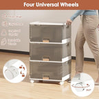 Giantex 3 Tier Stackable Storage Bins with Lids, 13.5 Gal Foldable Shoe Storage Box with Detachable Wheels & Flip-Up Doors, Collapsible Closet Organizers and Storage Bins - size: 13.5Gal-3Pack