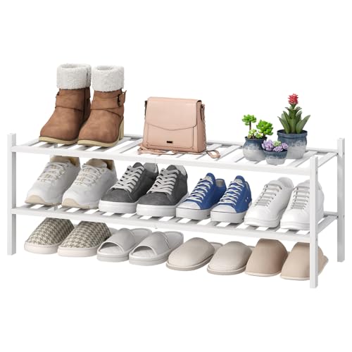 viewcare Long Shoe Rack for Entryway,Shoe Organizer for Hallway Closet, Bamboo Wood Shoe Racks for Indoor Outdoor (White, 2-Tier Long) - color: White, size: 2-Tier Long