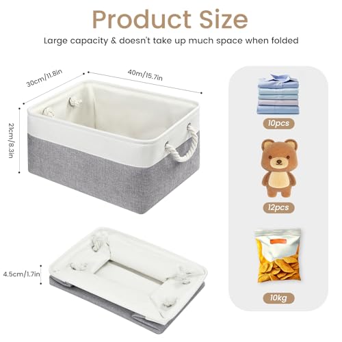 Large Storage Baskets- 15.7x11.8x8.26 inch Storage Bins for Shelves and Closet Organizing, Foldable Fabric Bin for Home Organization Clothes and Laundry (3-Pack, White&Grey) - color: WhiteGray, size: 15.7inX11.8inX8.26in-3P