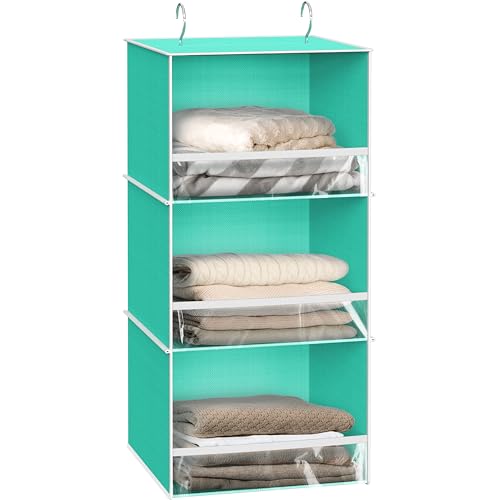 Simple Houseware 3 Shelf Hanging Closet Organizer with Front Stopper, Turquoise - color: Turquoise