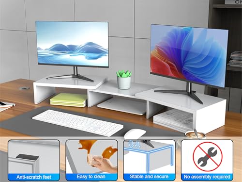 Desk Organizers and Accessories, Dual Monitor Stand Riser, Monitor Desk Shelf for Desktop Organization (White) - color: White