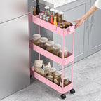 SPACELEAD Slim Storage Cart 3 Tier,Bathroom Organizer Rolling Utility,Mobile Shelving Unit Slide Out for Office, Kitchen, Laundry Room & Narrow Places,Pink - color: Pink