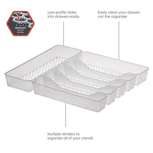 Spectrum Diversified Hexa Drawer Organizer Tray Modern Kitchen Cutlery, Utensil, Silverware Holder Caddy, 6 Dividers Cabinet Storage, 13 x 16, Clear Frost - color: Clear Frost, size: 6 Divider