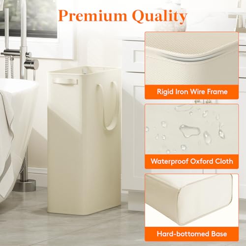 Lifewit 2 Pack Slim Laundry Hamper, Collapsible Narrow Laundry Basket, Small Tall Dirty Clothes Hampers with Handles for Bathroom Bedroom College Dorm, White, 65L - color: White