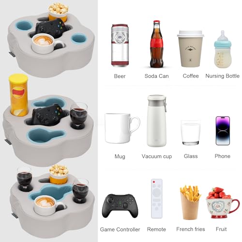 Couch Cup Holder Pillow, Sofa Organizer Caddy Bed Refreshment Tray for Drinks, Remotes, Phones, Snacks (PUGrey) - color: PUGrey, size: 12*12*3.7 Inch