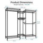 VIPEK Classic V6 Medium Heavy Duty Clothes Rack, 7-Tier Garment Rack with Adjustable Shelves, Portable Closet with 4 Hanging Rods, Space-Saving, 750lbs Capacity, 59.8" L x 14.6" W x 76.4" H, Black - color: Black, size: Classic V6 Medium