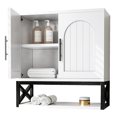 DreamDashio Bathroom Cabinet Wall Mounted with Doors, Adjustable Shelves and Open Shelf, Medicine Cabinet Over The Toilet, Wall Cabinet, Storage Cabinet for Bathroom, Laundry Room, Toilet, White - size: 23.6"H x 23.6"W x 9.8"D