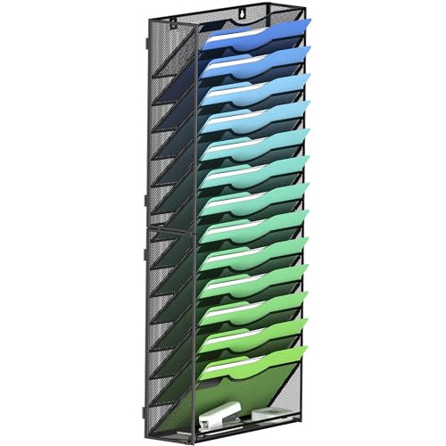 Kuntine.B Wall File Organizer Office Hanging Magazine Holder Wall File Organizer for Office Home (Black, 15 Tier) - color: Black, size: 15 Tier & No Hangers