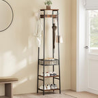 Coat Rack Freestanding, Coat Stand with Metal Basket and Storage Shelves, Hall Tree Free Standing With and 7 Hooks, Clothes Rack Stand Organizer, Rustic Brown and Black - color: Rustic Brown and Black, style: 2 Shelves + 1 Basket