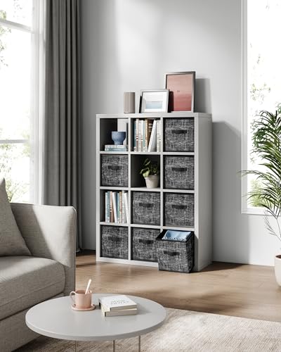 SONGMICS Storage Cubes, 10.2 x 10.2 x 11 Inches Non-Woven Fabric Bins with Double Handles, Set of 8, Closet Organizers for Shelves, Foldable, for Clothes, Ink Black UROB826B01 - color: Ink Black, size: 8 Pack (10.2"L x 10.2"W x 11"H)