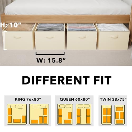 SpaceAid 4 Pack 10" High Under Bed Storage Containers, Large Underbed Storage Organizer Bins with Lids for Bedroom, Dorm, Clothes, Closet Organization, Bed Sheets and Blankets (Beige) - color: Beige