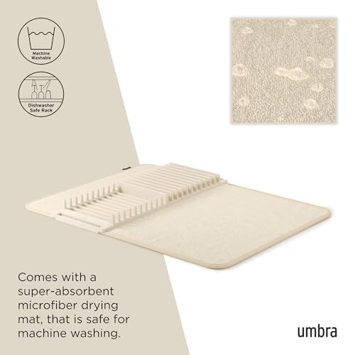 Umbra Udry Dish Rack and Microfiber Drying Mat – Space-Saving Design Folds Up for Easy Storage, Basic Rack, Linen - color: Linen, style: Basic Rack