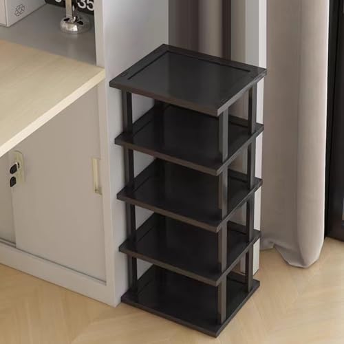 Vertical Shoe Rack - Tall Narrow Shoe Rack Organizer for Small Spaces,5 Tier Bamboo Shoen Shelf for Entryway,Closet,Corner,Doorway,Skinny Shoe Shelf Space Saving Shoe Storage,Free Stackable DIY - color: Black, size: 5-tier