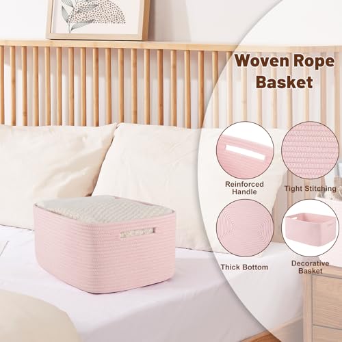 OIAHOMY Storage Basket for Shelves, Closet Cube Storage Bins Baskets for Clothes Blanket Towels, Baby Nursery, Toy Baskets Box, Woven Rope Basket, 15.75 * 11.81 * 7.09 IN, 2 Packs Mixed Pink - color: Mixed Pink, size: 15.75*11.81*7.09