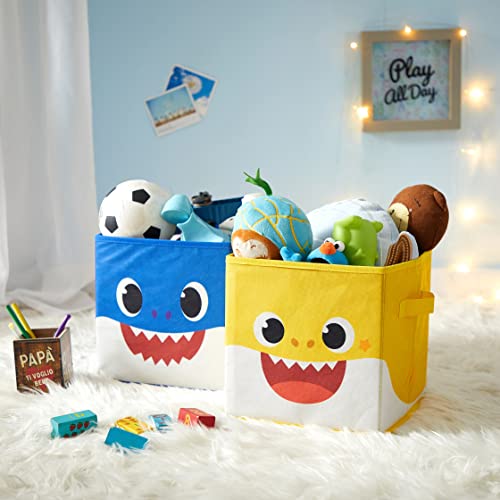 Idea Nuova Baby Shark Collapsible Storage Cubes, Set of 2, 10"x10",Baby Shark Blue/Yellow - color: Baby Shark blue/yellow