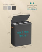 SONGMICS Laundry Basket, 50.2 Gal. Laundry Hamper, 3 Compartments, Easy Assembly, with Lid and Handles, Removable Liners, 25.2 x 15.7 x 29.5 Inches, Ink Black ULCB814BH01 - color: Ink Black, size: 190 L (3-Section)