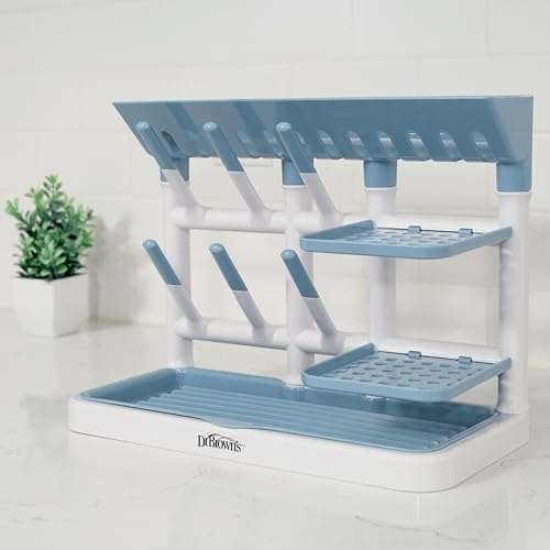 Dr. Brown's Baby Bottle Drying Tower, Stand-Up Countertop Drying Rack with Organized Storage for Baby Essentials, Space Saving Vertical Rack, Blue/White - color: Blue/White