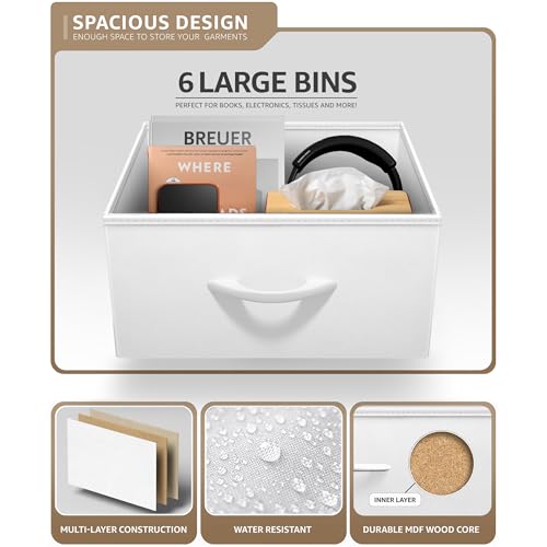 Sorbus Fabric Dresser for Kids Bedroom - Chest of 6 Drawers, Tall Storage Tower, Clothing Organizer, for Closet, for Playroom, for Nursery, Steel Frame, Fabric Bins - Wood Handle (White) - color: White, style: 6 Drawer