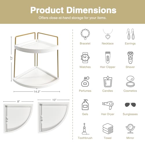 Forbena Corner Bathroom Counter Organizer, 2 Tier Bathroom Organizer Countertop, Small Bathroom Sink Top Trays Corner Shelf Stand for Makeup Vanity Perfume Skincare Decor Storage (White and Gold) - color: Gold-white