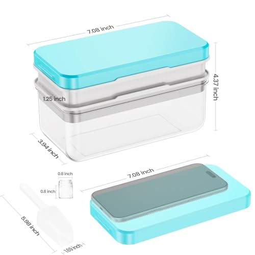 0.8“ Ice Cube Tray with Lid and Bin, PHINOX 56 pcs Ice Trays for Freezer, Ice Cube Trays for Freezer with 2 trays, Container, Lid & Ice Scoop, BPA Free(28Pcs/Tier)) - color: Blue, size: 0.8"-2tier