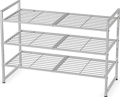 Simple Houseware 3-Tier Stackable Shoes Rack Storage Shelf, Silver - color: Silver, style: Wired Grid Panel
