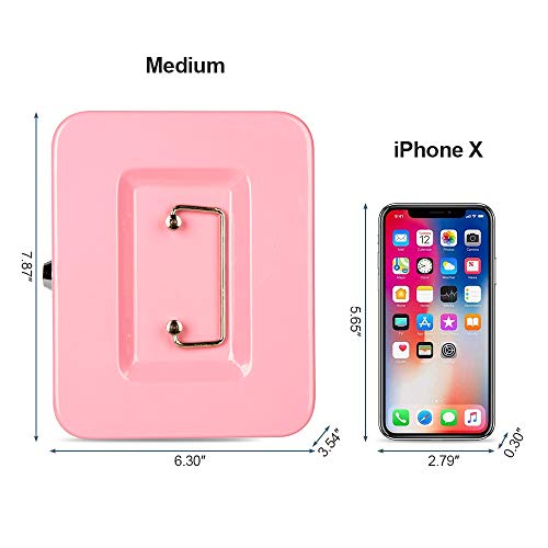 Kyodoled Medium Cash Box with Money Tray,Small Safe Lock Box with Key, Drawer,7.87"x 6.30"x 3.54" Pink - color: Pink, size: Medium