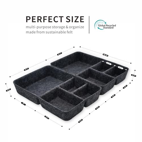 Welaxy 2-piece Junk Drawer Organizer bin 4 Compartments Office home dorm 2 dividers Felt Trays Drawers Multi-Purpose Storage (Charcoal x 2) - color: Charcoal