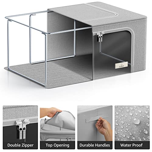 Sorbus Storage Bins with Metal Frame - Stackable & Foldable Clothes Organizer Bags - Oxford Fabric Storage Containers with Large Clear Window & Carry Handles, Bedroom Organization for Bedding & Linen - color: Gray, size: 6 Pack