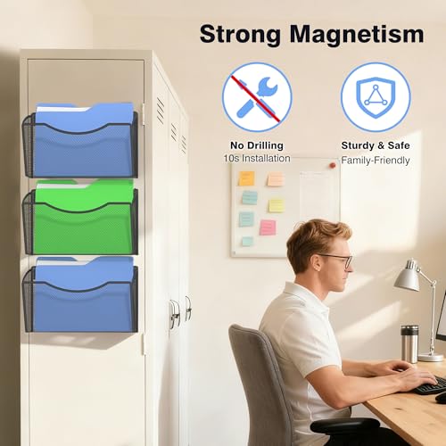 Gawerk Mesh Hanging Wall File Holders, Metal Vertical Wall Basket Mail Organizer for Office/Home (Black, 3 Pack Magnetic) - size: 3 Pack Magnetic