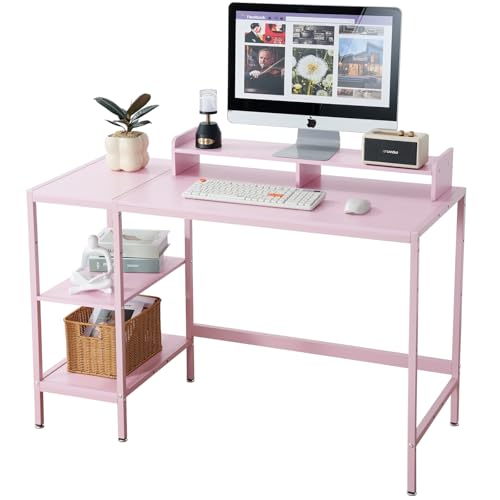 MINOSYS 47-inch Computer Desk with Storage Shelf - Ideal Gaming Desk for Bedrooms, Small Spaces, and Home Offices Modern Writing Desk for PCs,Pink Table. - color: Tx-pink, size: 47 inch