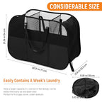 Collapsible Laundry Baskets with 3 Compartment, 150L Tear-proof Pop Up Hamper, Foldable Laundry Basket with Tote Handles, Dirty Clothes Hamper for Laundry, Bedroom, Bathroom, Dorm Black - style: 3 Compartments- Black