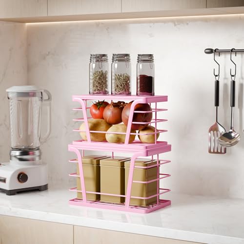 TIDIIABODE 2 Pack Pink Trash Bag Holder - Stackable Garbage Bag Dispenser with Bamboo Top, Kitchen Accessories & Decor, Wall Mount Storage for Kitchen, Home, Bathroom Decor & Gifts - color: 2-Pack-L&S-Pink
