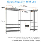 Ulif E11 Heavy-Duty Garment Rack, Metal Freestanding Clothes Rack and Closet Storage Organizer System with 8 Shelves and 4 Hanger Rods, (73.2-97.6)" W x 14.5" D x 71.2" H, Load 1034 LBS, Black - color: Black