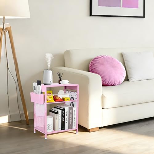 Pink Small Nightstand, Kids Nightstand for Bedroom, End Table with Hooks and Holder, Toddler Bedside Table for Girls, Desk Organizer for Office, Dorm (Pink) - color: Pink