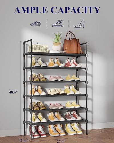 Kitsure Shoe Rack - 6-Tier Shoe Organizer, Shoe Rack for Closet, Entryway, Bedroom, Easy- Assembly Storage Shelf with Side Handles, 27.6" Wide - 6 Tiers, Black - color: Black, size: 27.6" Wide - 6 Tiers